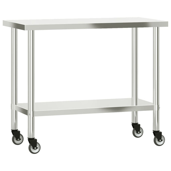 vidaXL Kitchen Prep Table with Wheels 110x55x85 cm Stainless Steel