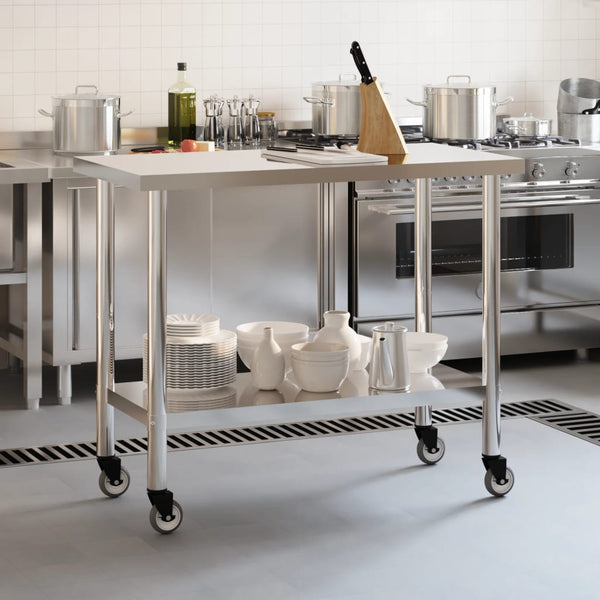 vidaXL Kitchen Prep Table with Wheels 110x55x85 cm Stainless Steel
