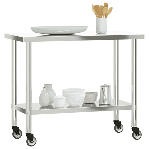vidaXL Kitchen Prep Table with Wheels 110x55x85 cm Stainless Steel