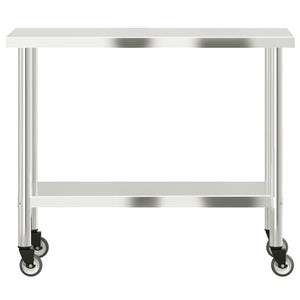 vidaXL Kitchen Prep Table with Wheels 110x55x85 cm Stainless Steel