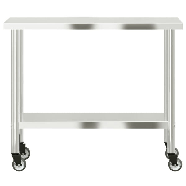 vidaXL Kitchen Prep Table with Wheels 110x55x85 cm Stainless Steel
