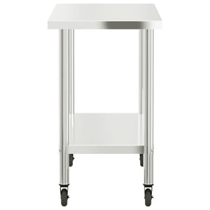 vidaXL Kitchen Prep Table with Wheels 110x55x85 cm Stainless Steel