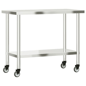 vidaXL Kitchen Prep Table with Wheels 110x55x85 cm Stainless Steel
