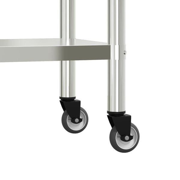 vidaXL Kitchen Prep Table with Wheels 110x55x85 cm Stainless Steel