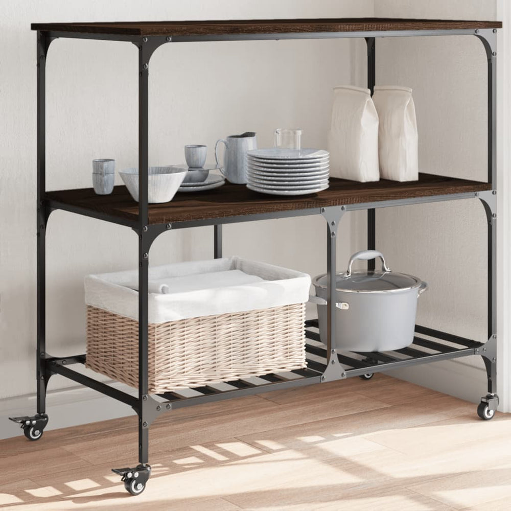 vidaXL Kitchen Trolley Brown Oak Look 100x50x95 cm Engineered Wood