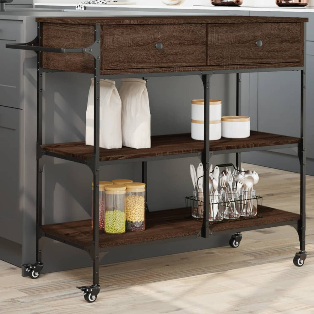 vidaXL Kitchen Cart Brown Oak-Look 105x42x95 cm Engineered Wood