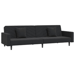 Schlafsofa 2-Sitzer Schwarz Samt mit Kissen