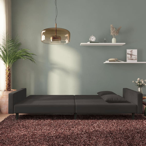 Schlafsofa 2-Sitzer Schwarz Samt mit Kissen