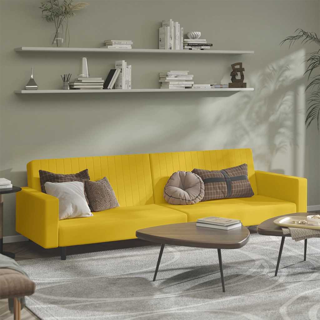Gelbes Samt Schlafsofa 2-Sitzer