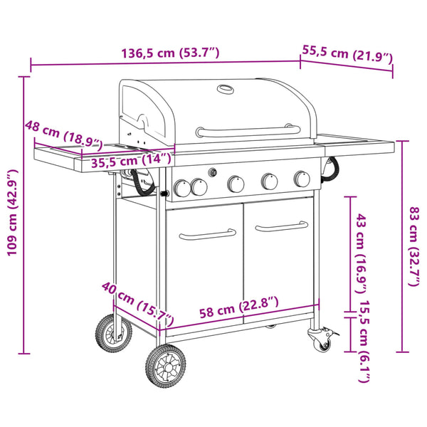 Gasgrill mit 5 Flammen, Schwarz