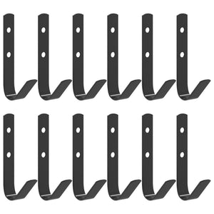 vidaXL J-Shape Wall Hooks 12 pcs. Black Steel