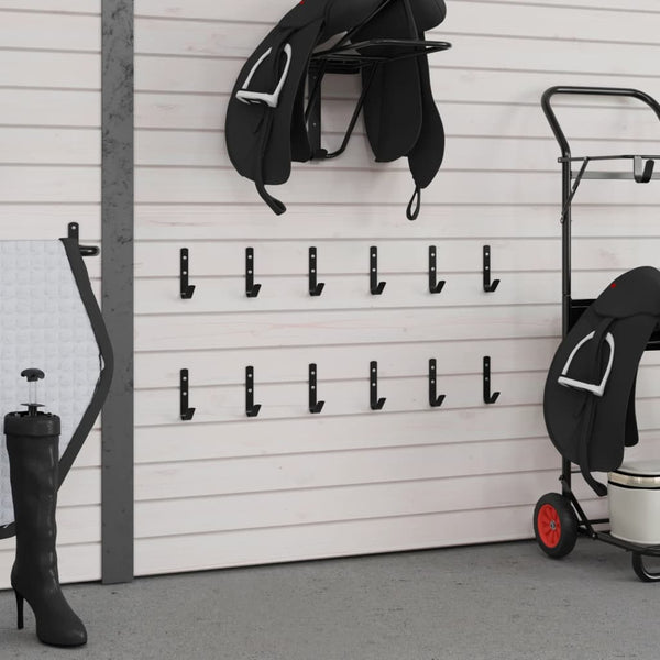 vidaXL J-Shape Wall Hooks 12 pcs. Black Steel