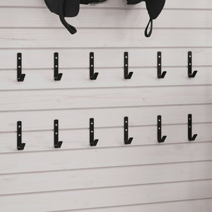 vidaXL J-Shape Wall Hooks 12 pcs. Black Steel