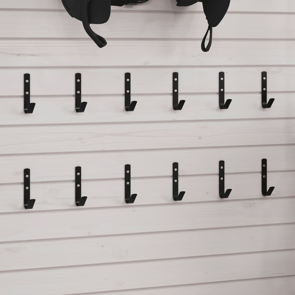 vidaXL J-Shape Wall Hooks 12 pcs. Black Steel