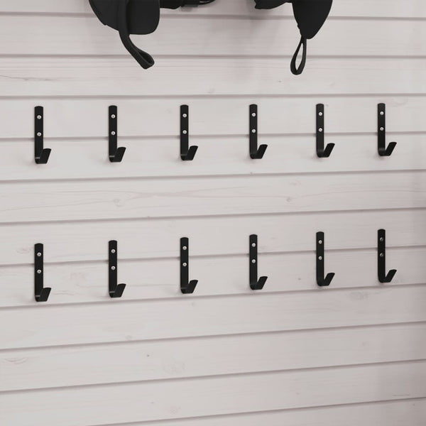 vidaXL J-Shape Wall Hooks 12 pcs. Black Steel