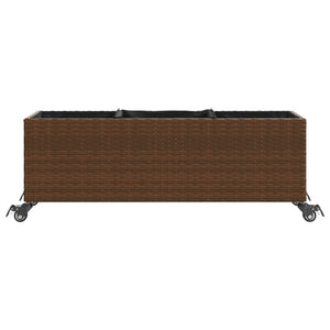 vidaXL Planter with Wheels 3 Pots Brown 107x32x38 cm Poly Rattan