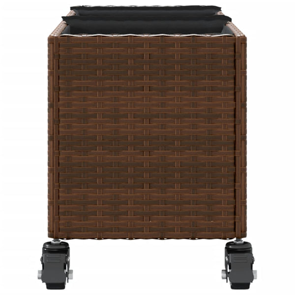 vidaXL Planter with Wheels 3 Pots Brown 107x32x38 cm Poly Rattan