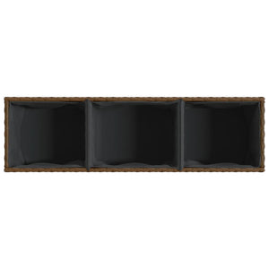 vidaXL Planter with Wheels 3 Pots Brown 107x32x38 cm Poly Rattan
