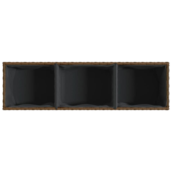 vidaXL Planter with Wheels 3 Pots Brown 107x32x38 cm Poly Rattan