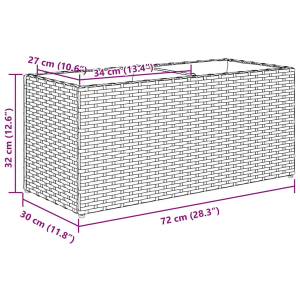 vidaXL Raised Garden Bed with 2 Compartments Grey 72x30x32 cm Poly Rattan