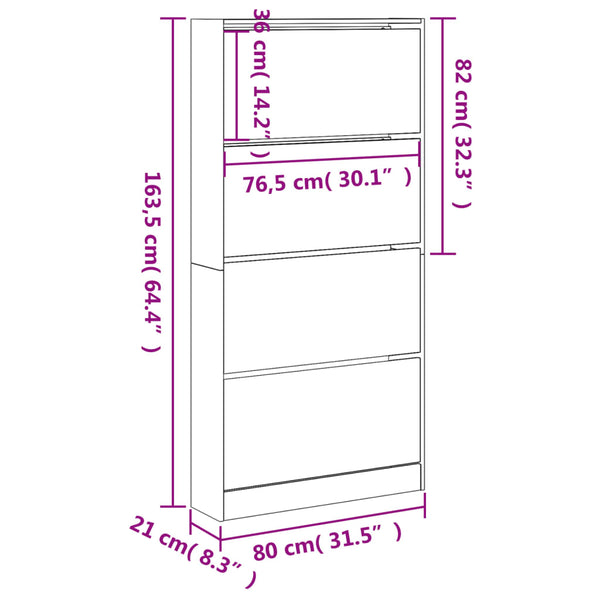 Schuhschrank Weiß mit 4 Klappen