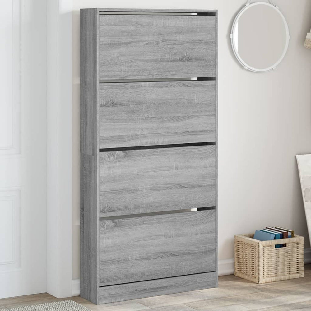 Schuhschrank Grau Sonoma mit 4 Klappen