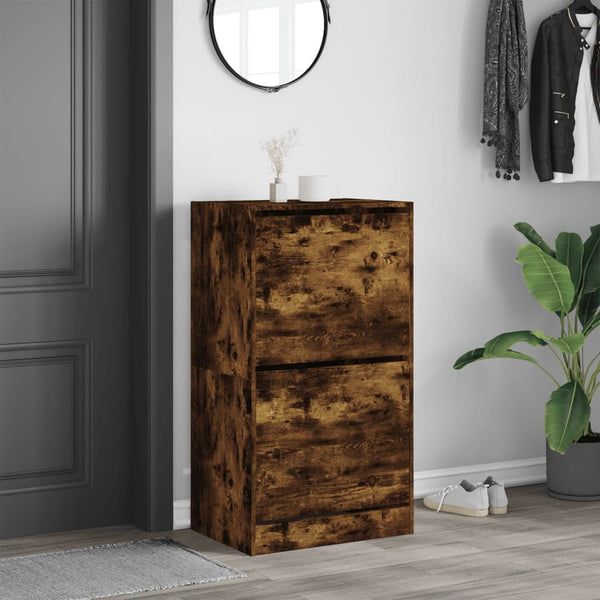 vidaXL Shoe Cabinet with 2 Flaps Smoked Oak 60x42x108 cm