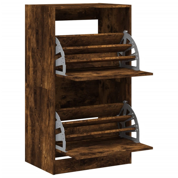 vidaXL Shoe Cabinet with 2 Flaps Smoked Oak 60x42x108 cm
