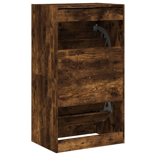 vidaXL Shoe Cabinet with 2 Flaps Smoked Oak 60x42x108 cm