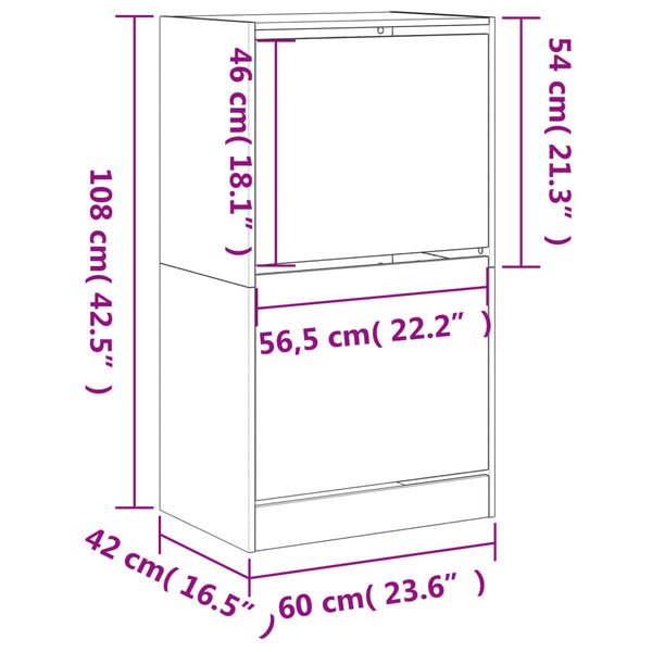 vidaXL Shoe Cabinet with 2 Flaps Smoked Oak 60x42x108 cm