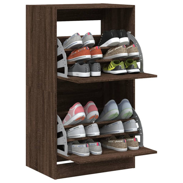 vidaXL Shoe Cabinet with 2 Flaps Brown Oak Look 60x42x108 cm