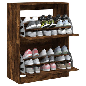 vidaXL Shoe Cabinet with 2 Flaps Smoked Oak 80x42x108 cm