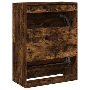 vidaXL Shoe Cabinet with 2 Flaps Smoked Oak 80x42x108 cm