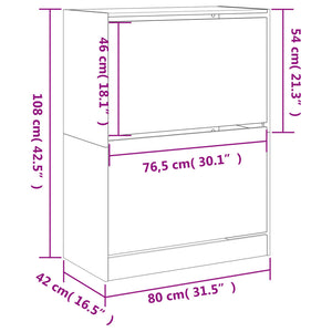 vidaXL Shoe Cabinet with 2 Flaps Smoked Oak 80x42x108 cm