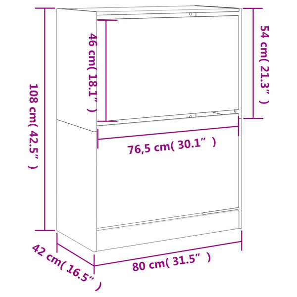vidaXL Shoe Cabinet with 2 Flaps Smoked Oak 80x42x108 cm
