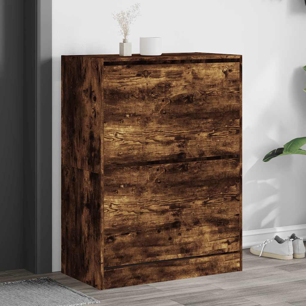 vidaXL Shoe Cabinet with 2 Flaps Smoked Oak 80x42x108 cm