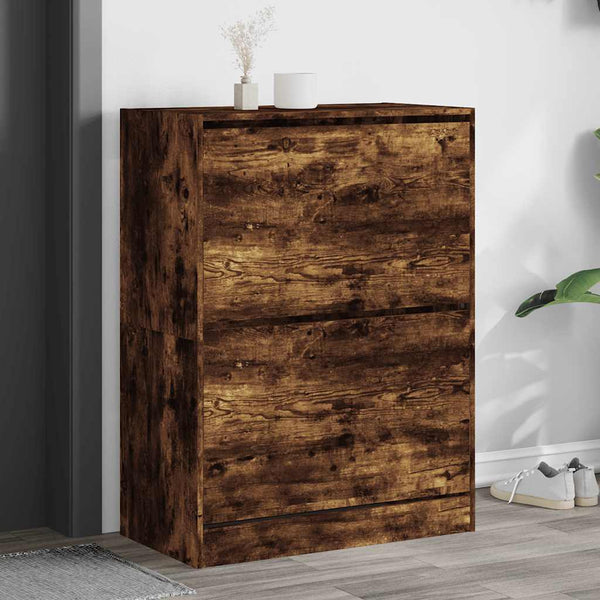 vidaXL Shoe Cabinet with 2 Flaps Smoked Oak 80x42x108 cm