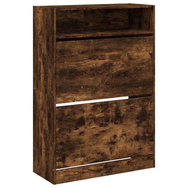 vidaXL Shoe Cabinet with 2 Flaps Smoked Oak 80x34x116 cm