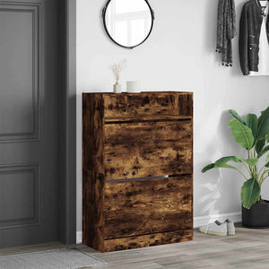 vidaXL Shoe Cabinet with 2 Flaps Smoked Oak 80x34x116 cm