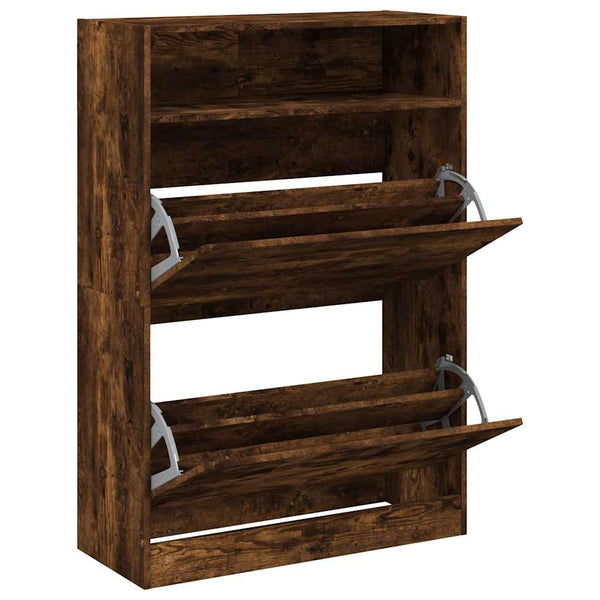 vidaXL Shoe Cabinet with 2 Flaps Smoked Oak 80x34x116 cm