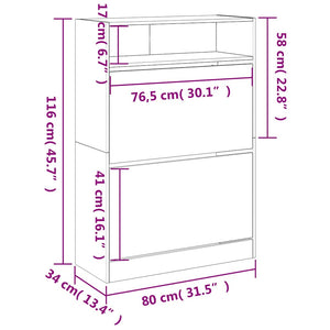 vidaXL Shoe Cabinet with 2 Flaps Smoked Oak 80x34x116 cm