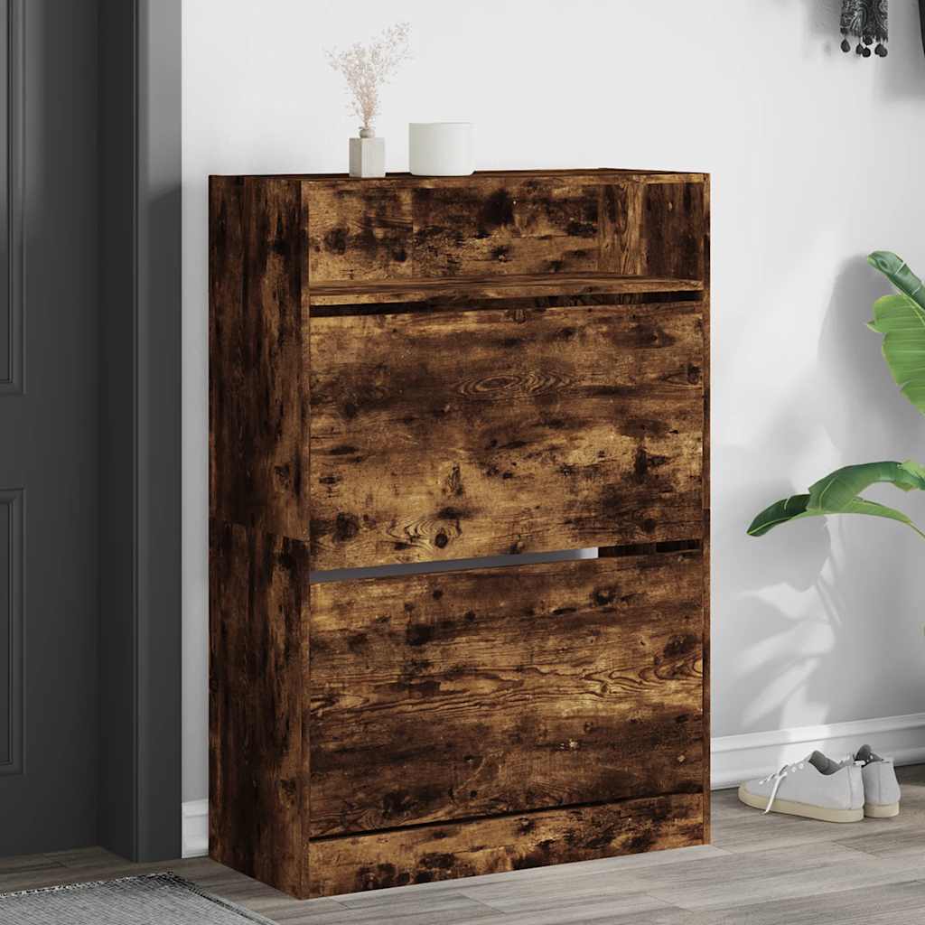 vidaXL Shoe Cabinet with 2 Flaps Smoked Oak 80x34x116 cm