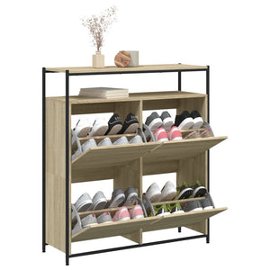 vidaXL Shoe Cabinet with 4 Flaps Sonoma Oak 100x34x112 cm