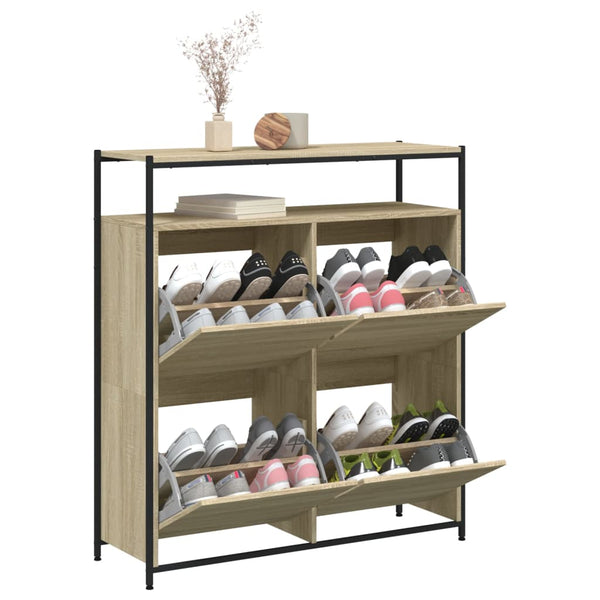 vidaXL Shoe Cabinet with 4 Flaps Sonoma Oak 100x34x112 cm
