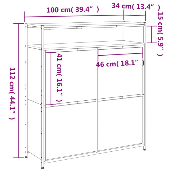 vidaXL Shoe Cabinet with 4 Flaps Sonoma Oak 100x34x112 cm