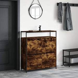 vidaXL Shoe Cabinet with 4 Flaps Smoked Oak 100x34x112 cm