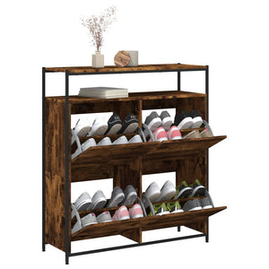 vidaXL Shoe Cabinet with 4 Flaps Smoked Oak 100x34x112 cm