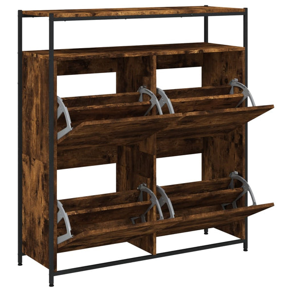 vidaXL Shoe Cabinet with 4 Flaps Smoked Oak 100x34x112 cm