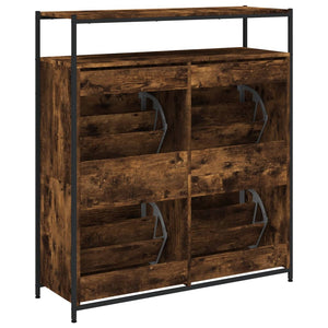 vidaXL Shoe Cabinet with 4 Flaps Smoked Oak 100x34x112 cm