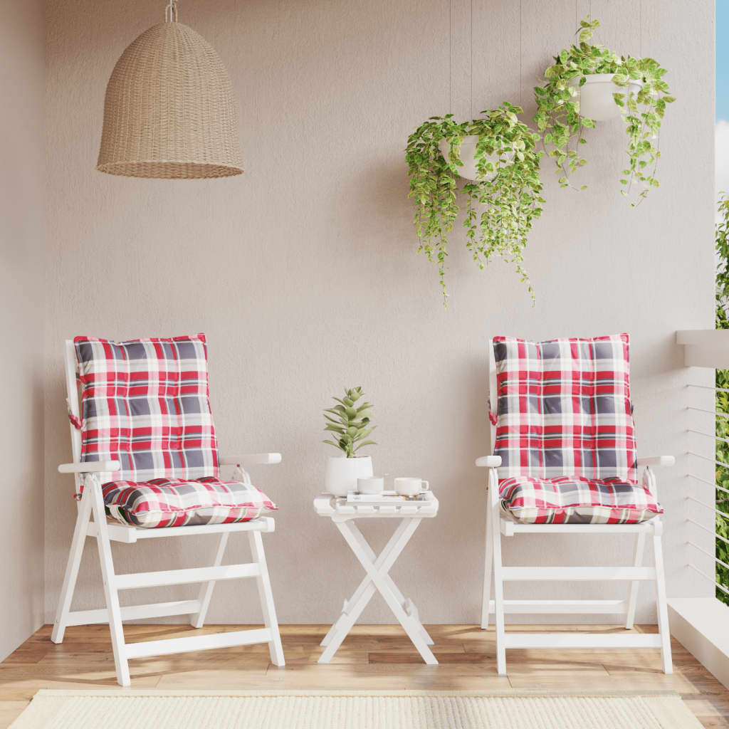 vidaXL Low-Back Cushion Pads 2 pcs. Red Plaid Oxford Fabric